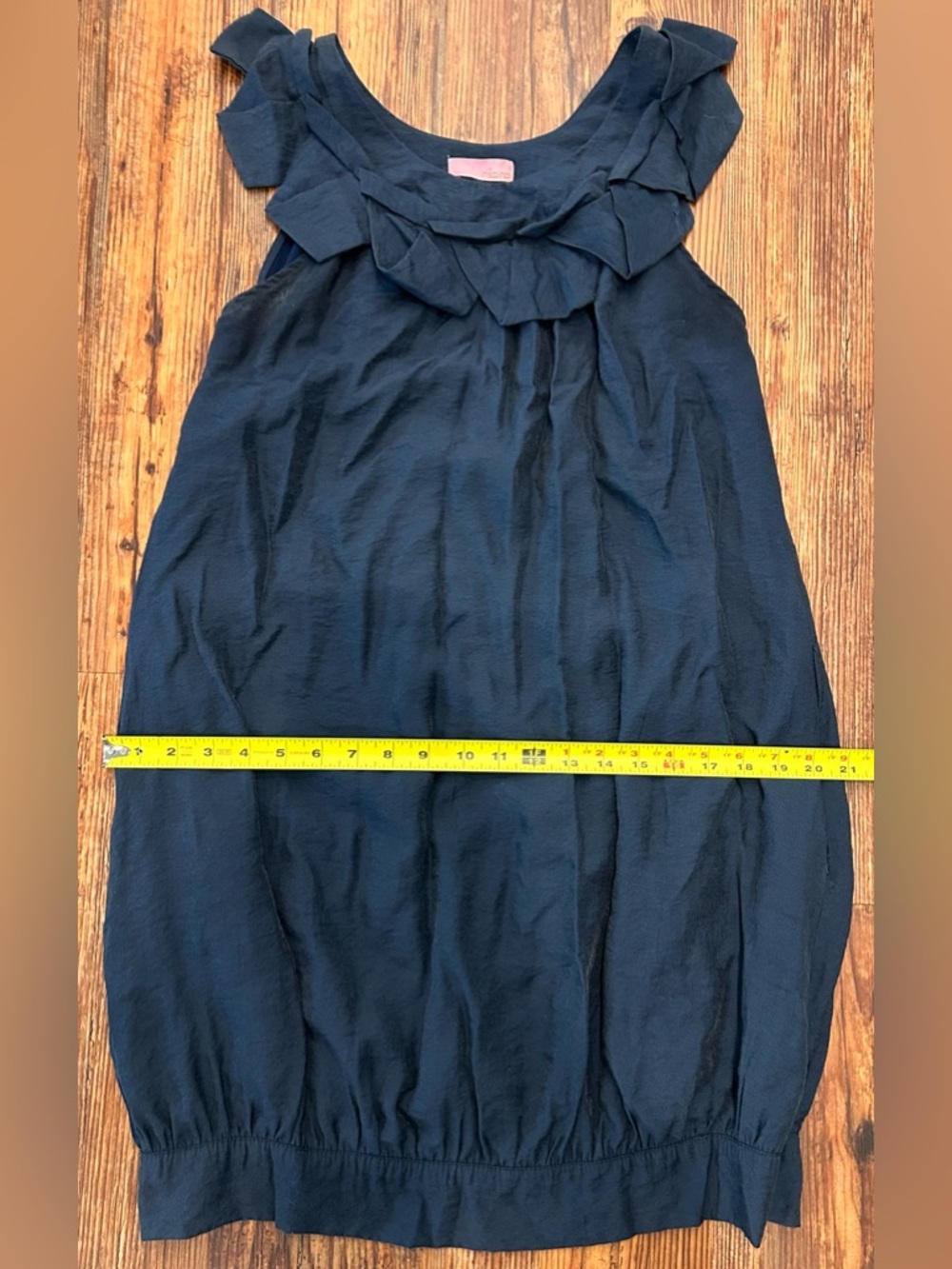 Navy Bubble Hem Mini Dress Ruffle Neck Resort Cocktail Chic Small - Picture 5 of 5